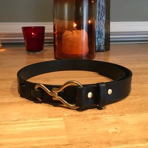 Black leather belt with brass.
